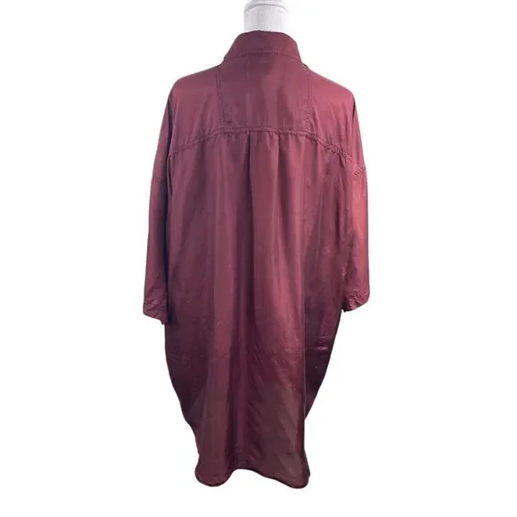 Vtg 80s City 100% Silk Tunic Top L Burgundy Blouse Button Up Romantic Boho Geek - Picture 4 of 7
